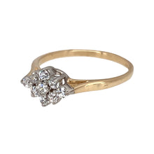 Load image into Gallery viewer, Preowned 9ct Yellow and White Gold &amp; Cubic Zirconia Set Cluster Ring in size N with the weight 1.70 grams. The front of the ring is 7mm high
