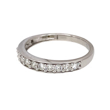 Load image into Gallery viewer, Preowned 9ct White Gold &amp; Diamond Set Band Ring in size N with the weight 2 grams. The band is 3mm at the front and there is approximately 44pt of diamond content in total

