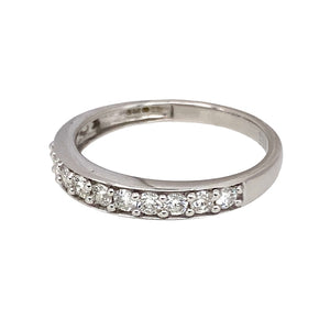 Preowned 9ct White Gold & Diamond Set Band Ring in size N with the weight 2 grams. The band is 3mm at the front and there is approximately 44pt of diamond content in total