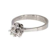Load image into Gallery viewer, Preowned 18ct White Gold &amp; Diamond Set Flower Solitaire Ring in size N with the weight 3.10 grams. The diamond is 11pt of diamond content
