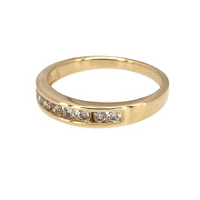 Load image into Gallery viewer, Preowned 9ct Yellow Gold &amp; Diamond Set Band Ring in size N with the weight 2.10 grams. The band is 3mm wide at the front and contains approximately 24pt of diamond content in total
