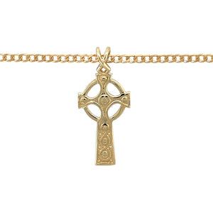Preowned 9ct Yellow Gold Celtic Cross Pendant on an 18" curb chain with the weight 5.40 grams. The pendant is 3.2cm long including the bail