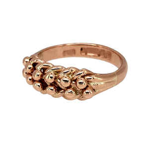 Preowned 9ct Rose Gold Keeper Ring in size P to Q with the weight 5 grams. The front of the ring is 7mm high