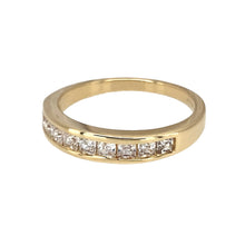 Load image into Gallery viewer, Preowned 14ct Yellow Gold &amp; Cubic Zirconia Set Band Ring in size K with the weight 2.30 grams. The front of the band is 4mm wide

