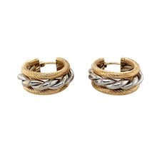 Load image into Gallery viewer, Preowned 9ct Yellow and White Gold Twisted Three Band Creole Earrings with the weight 3.90 grams
