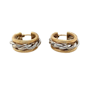Preowned 9ct Yellow and White Gold Twisted Three Band Creole Earrings with the weight 3.90 grams