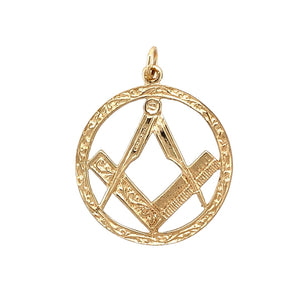 Preowned 9ct Yellow Gold Patterned Masonic Symbol Pendant with the weight 5.20 grams