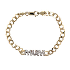 9ct Gold & Diamond Set Mum 7.5" Bracelet