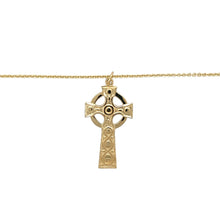 Load image into Gallery viewer, Preowned 9ct Yellow Gold Celtic Cross Pendant on a 22&quot; curb chain with the weight 7.90 grams. The pendant is 4.5cm long including the bail

