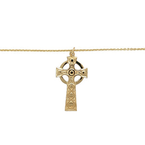 Preowned 9ct Yellow Gold Celtic Cross Pendant on a 22" curb chain with the weight 7.90 grams. The pendant is 4.5cm long including the bail