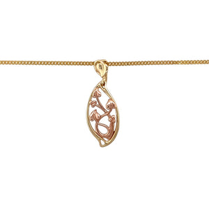 Preowned 9ct Yellow and Rose Gold Clogau Tree of Life Pendant on an 18" curb chain with the weight 6.10 grams. The pendant is 3.6cm long including the bail