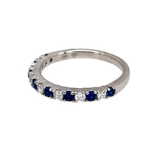 Load image into Gallery viewer, Preowned 18ct White Gold Diamond &amp; Sapphire Set Band Ring in size M with the weight 2.60 grams. The sapphire stone is approximately 2mm diameter
