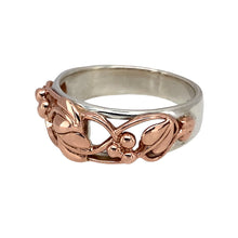 Load image into Gallery viewer, Preowned 925 Silver with 9ct Rose Gold Clogau Tree of Life Ring in size U with the weight 4.20 grams. The front of the ring is 8mm wide
