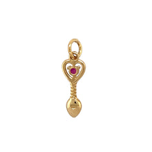 Load image into Gallery viewer, New 9ct Yellow Gold &amp; Ruby Set July Birthstone Lovespoon Pendant with the weight 0.90 grams. The ruby is 3mm diameter
