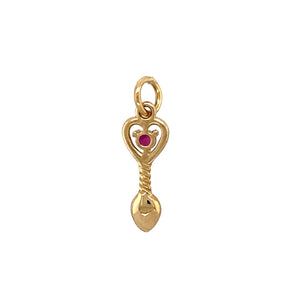 New 9ct Yellow Gold & Ruby Set July Birthstone Lovespoon Pendant with the weight 0.90 grams. The ruby is 3mm diameter