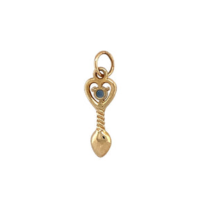 New 9ct Yellow Gold & Sapphire Set September Birthstone Lovespoon Pendant with the weight 0.90 grams. The sapphire is 3mm diameter