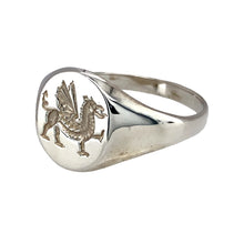 Load image into Gallery viewer, New 925 Silver Welsh Dragon Oval Signet Ring in size Y with the weight 5 grams. The front of the ring is 13mm high
