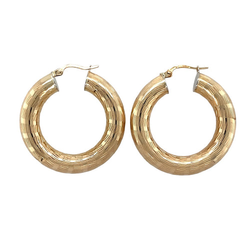 9ct Gold Striped Patterned Hoop Creole Earrings