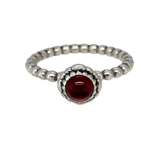925 Silver & Red Stone Set Pandora Ring