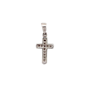 New 9ct White Gold & Diamond Set Cross Pendant with the weight 0.60 grams. There is approximately 0.07ct of diamond content set in total