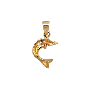 New 9ct Yellow and White Gold & Diamond Set Dolphin Pendant with the weight 0.90 grams. There is approximately 0.02ct of diamond content set in total