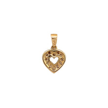 Load image into Gallery viewer, New 9ct Yellow and White Gold &amp; Diamond Set Open Heart Pendant with the weight 0.50 grams. There is approximately 0.10ct of diamond content set in total
