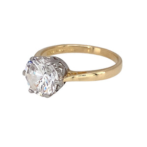 Preowned 14ct Yellow and White Gold & Cubic Zirconia Set Solitaire Dress Ring in size J with the weight 2.50 grams. The stone is 8mm diameter