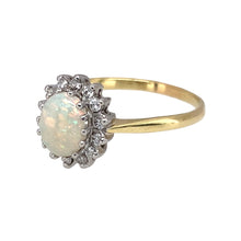 Load image into Gallery viewer, Preowned 18ct Yellow and White Gold Diamond &amp; Opal Set Cluster Ring in size S with the weight 3.30 grams. The opal stone is 8mm by 6mm

