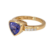Load image into Gallery viewer, Preowned 18ct Yellow Gold Diamond &amp; Tanzanite Set Ring in size J with the weight 3.90 grams. The tanzanite stone is 7mm by 7mm by 7mm
