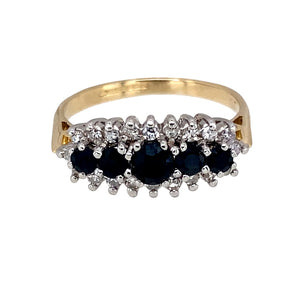 9ct Gold Diamond & Sapphire Set Cluster Band Ring