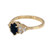 Load image into Gallery viewer, Preowned 9ct Yellow Gold Sapphire &amp; Cubic Zirconia Set Dress Ring in size N with the weight 2.30 grams. The sapphire stone is 7mm by 5mm
