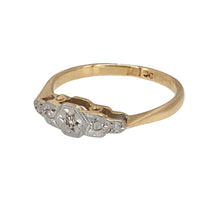 Load image into Gallery viewer, Preowned 9ct Yellow Gold &amp; Platinum Diamond Set Antique Style Ring in size M with the weight 1.60 grams. The front of the ring is 5mm high
