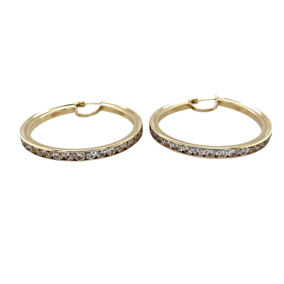 9ct Gold & Cubic Zirconia Hoop Creole Earrings – Gold Reserves Jewellers