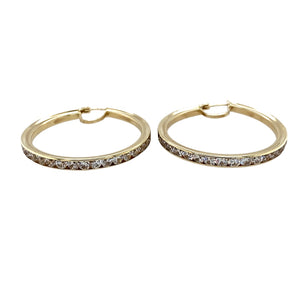 Preowned 9ct Yellow Gold & Cubic Zirconia Hoop Creole Earrings with the weight 7.70 grams