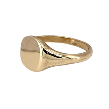 Load image into Gallery viewer, Preowned 9ct Yellow Gold Plain Signet Ring in size P with the weight 3.50 grams. The front of the ring is 10mm high
