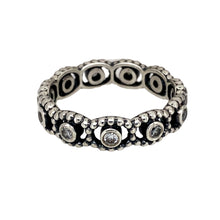 Load image into Gallery viewer, Preowned 925 Silver &amp; Cubic Zirconia Set Bubble Band Pandora Ring in size S with the weight 4.10 grams. The band is 6mm wide
