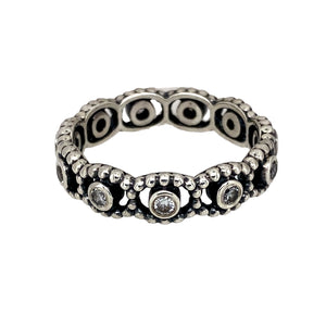 Preowned 925 Silver & Cubic Zirconia Set Bubble Band Pandora Ring in size S with the weight 4.10 grams. The band is 6mm wide