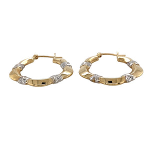Preowned 9ct Yellow and White Gold Patterned Hoop Creole Earrings with the weight 2.70 grams