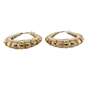 Preowned 9ct Yellow Gold Patterned Twisted Creole Earrings with the weight 3.70 grams