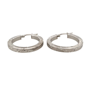 Preowned 9ct White Gold Patterned Hoop Creole Earrings with the weight 2.80 grams