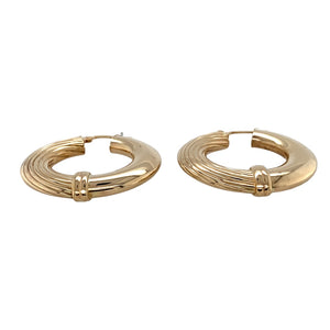 Preowned 9ct Yellow Gold Patterned Hoop Creole Earrings with the weight 5.70 grams
