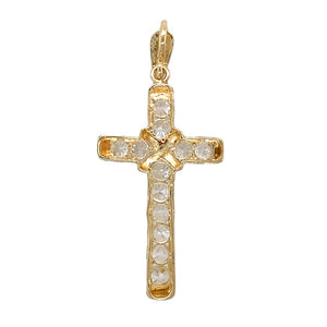 Preowned 9ct Yellow Gold & Cubic Zirconia Set Cross Pendant with the weight 5.50 grams. The stones are each 4mm diameter