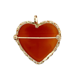 Preowned 9ct Yellow Gold & Cameo Heart Pendant/Brooch with the weight 3.40 grams