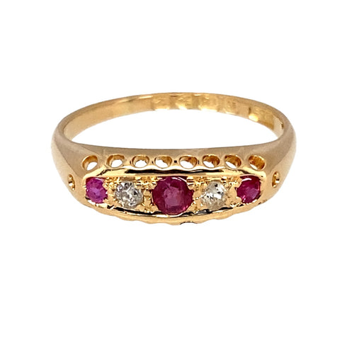 18ct Gold Diamond & Ruby set Antique Chester Hallmarked Ring