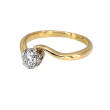 Load image into Gallery viewer, Preowned 18ct Yellow and White Gold &amp; Diamond Set Twist Solitaire Ring in size K with the weight 2.50 grams. The diamond is approximately 25pt
