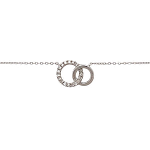 Preowned 9ct White Gold & Diamond Set Double Circle 16" Necklace with the weight 0.90 grams. The diamond set circle is 8mm diameter