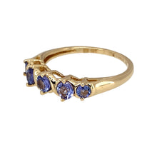 Load image into Gallery viewer, Preowned 9ct Yellow Gold &amp; Tanzanite Set Band Ring in size J with the weight 1.70 grams. The center tanzanite stone is 3mm diameter
