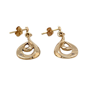 Preowned 9ct Yellow Gold & Diamond Set Swirl Dropper Earrings with the weight 3.40 grams