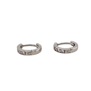 Preowned 9ct White Gold & Cubic Zirconia Set Small Hoop Earrings with the weight 0.90 grams