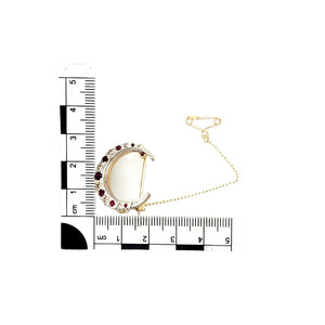 9ct Gold Diamond & Ruby Set Antique Crescent Moon Brooch